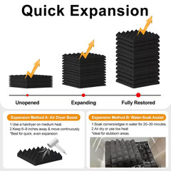 12 In. X 12 In. X 3 In. Black Pyramid-Shaped Foam Acoustic Panels, 12-Pack