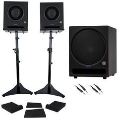 (2) Presonus Eris Pro 4 Powered 4″ Studio Monitors+Stands+Pads+10″ Subwoofer