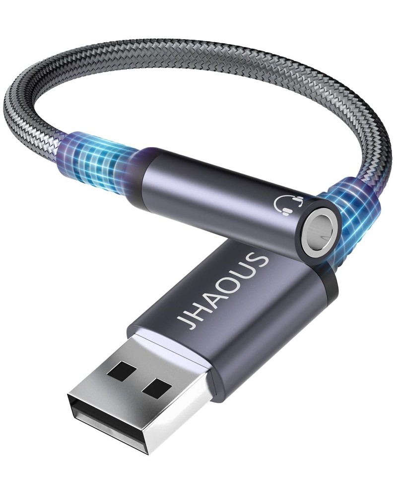 USB to 3.5mm Jack Audio Adapter, TRRS Female Headset Gun grey