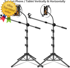 Mic Stand, Microphone Stand Floor Boom Mic Stand with Tablet Phone Holder Height