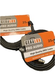 Gearlux Pro Audio High Quality DMX Cables 25 Feet each Lot Of 2 New