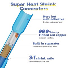 Haisstronica 200PCS 16-14 Awg Blue Heat Shrink Butt Connectors-Tinned