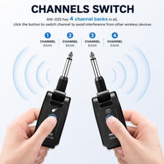 5.8Ghz Wireless Guitar Transmitter Receiver 4 Channel Rechargeable Cordless Guit