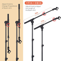 CAHAYA Tripod Microphone Stand Boom Arm Floor Mic Stand with Carrying Bag and 2