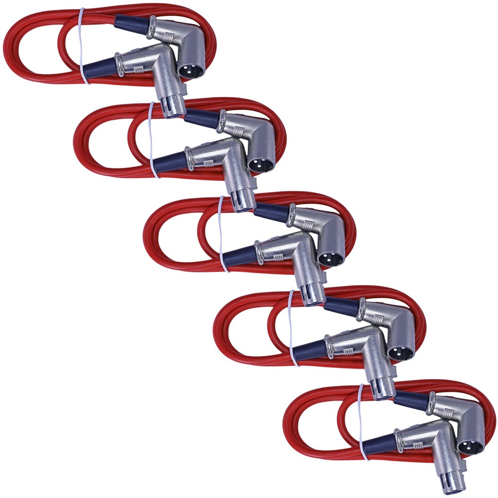 5pack RED 6ft foot 3pin XLR balanced mic cables shielded PA DJ audio patch cords