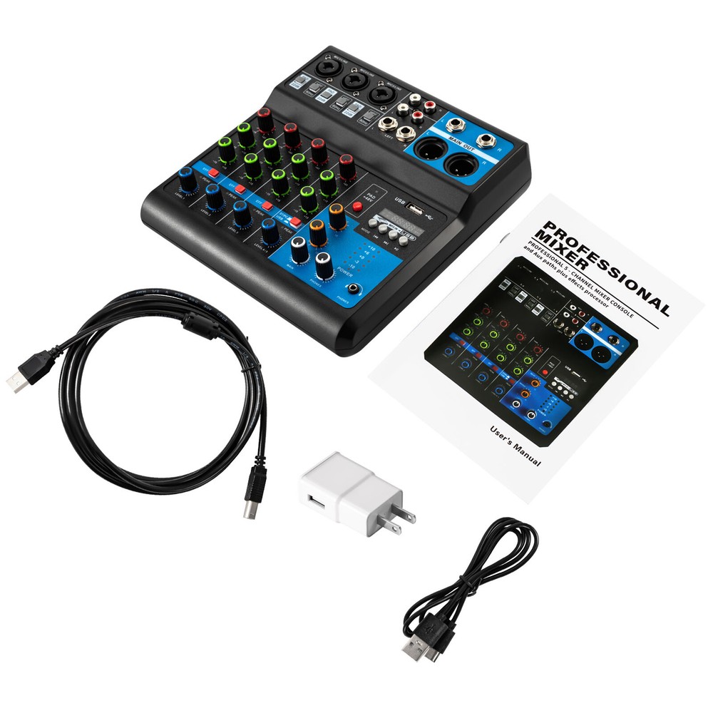 5-Channel Mixer with Bluetooth, USB, and Reverb for Live Audio MixingUS