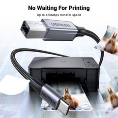 UGREEN USB C Printer Cable – 16 FT Nylon B to C 16 FT, Silver