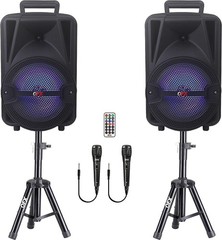QFX PBX-800TWS 8-Inch TWS Bluetooth Stereo PA System with 2 8″ Speakers, 2 Mi…