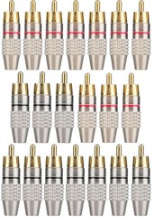 Elechood 20Pack RCA Male Plug Solder, Gold Audio Video Cable Adapter
