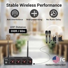 Wireless Microphone System – 10-Channel UHF Handheld, Headset & Lavalier Mics