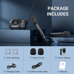Rechargeable UHF Wireless Microphone System for Karaoke & Parties, 260Ft Range