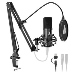 MAONO XLR/USB Condenser Microphone: 192kHz/24Bit Plug & Play PC Black