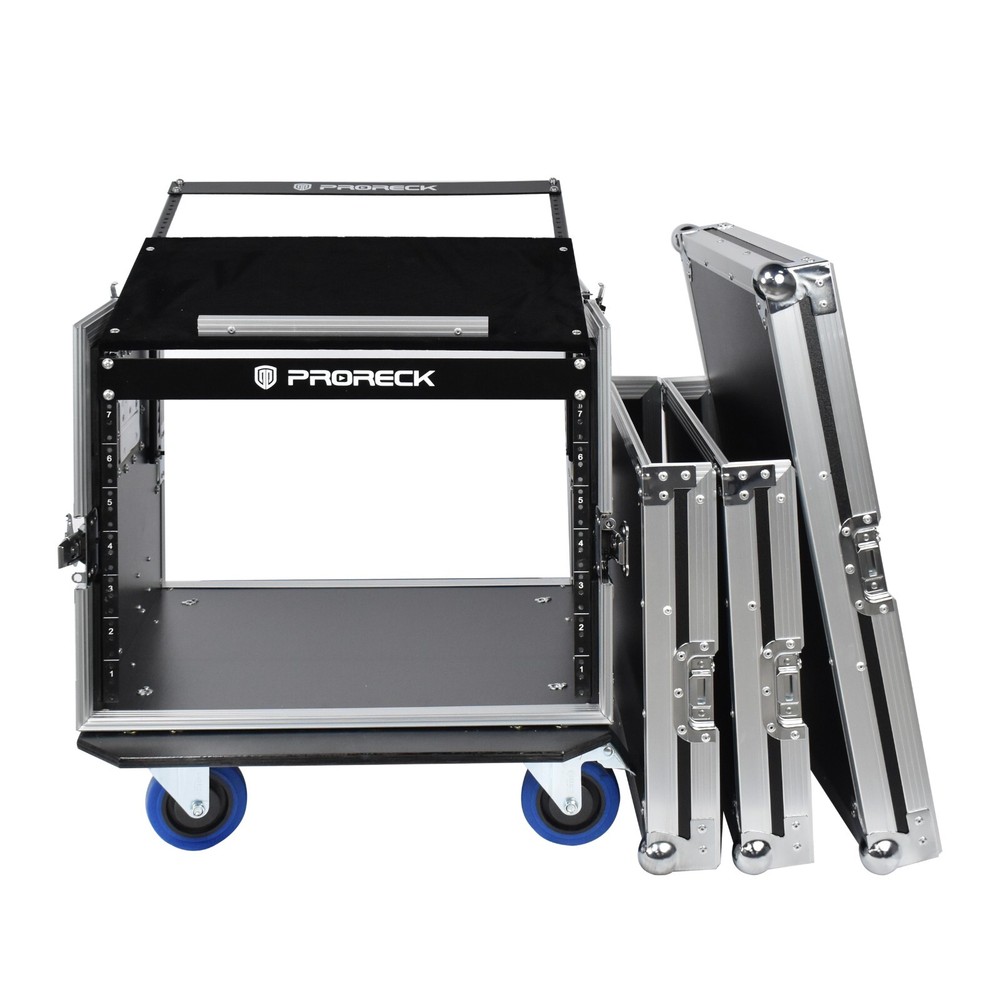 PRORECK Rack Road Case 20“ Rackable Depth With Slant Mixer Top, Casters 8-U