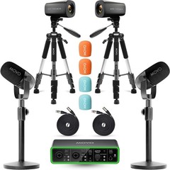 Movo Tabletop Video Podcast Equipment Bundle Interface 2X Mics Cameras Stands