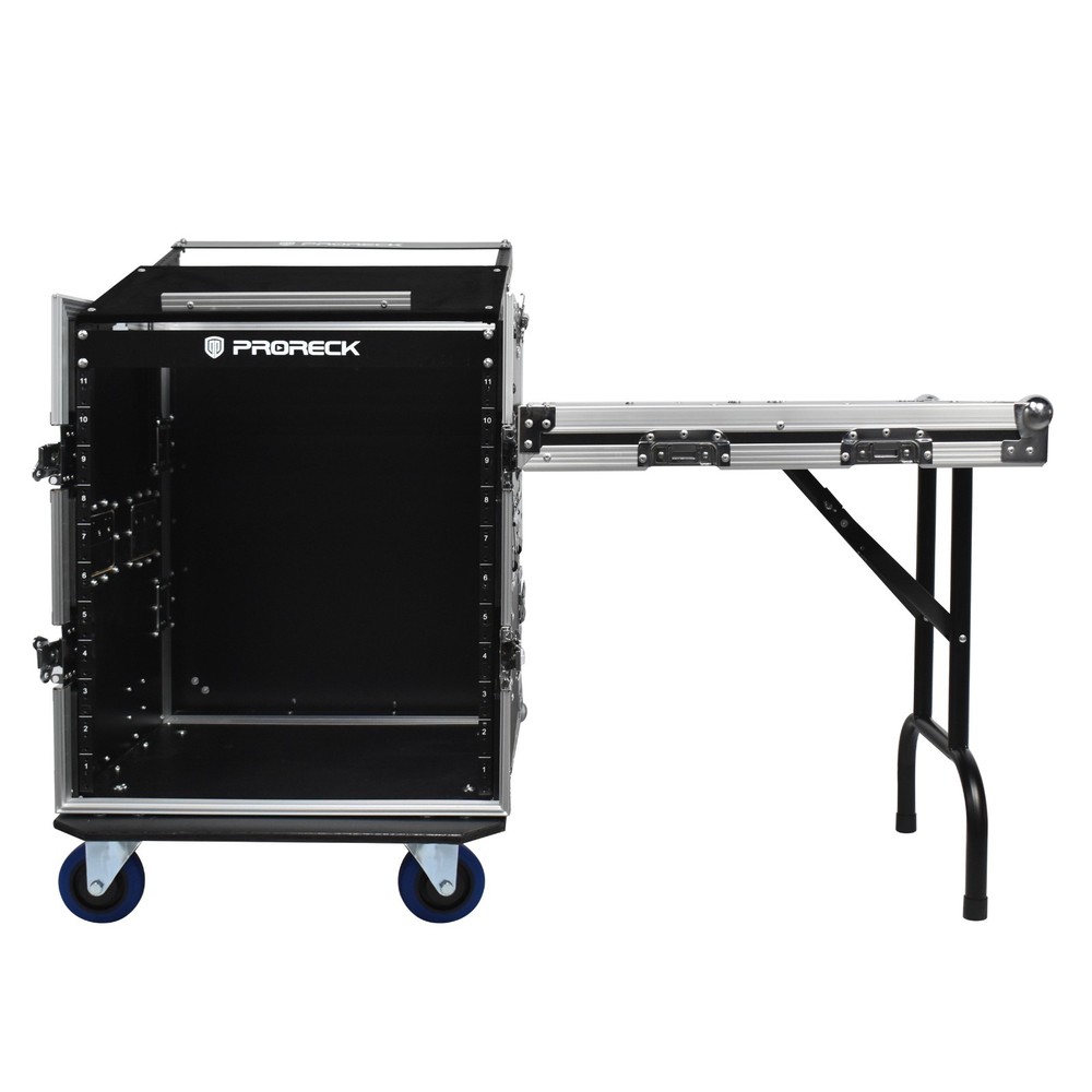 PRORECK 12U SPACE Rack Case With Slant Mixer Top, 20“ Depth, with side table