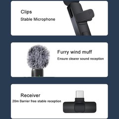 Wireless Microphone Mini Mic for iPhone/Android Phone, LED Display Lavalier Micr