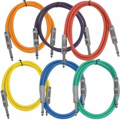 SEISMIC AUDIO New 6 PACK Colored 1/4″ TS 3′ Patch Cables – Guitar – Instrument