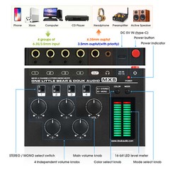 4 Channel Mono/Stereo Audio Mixer w/LED Level Meter Ultra Low-Noise Line Mixing