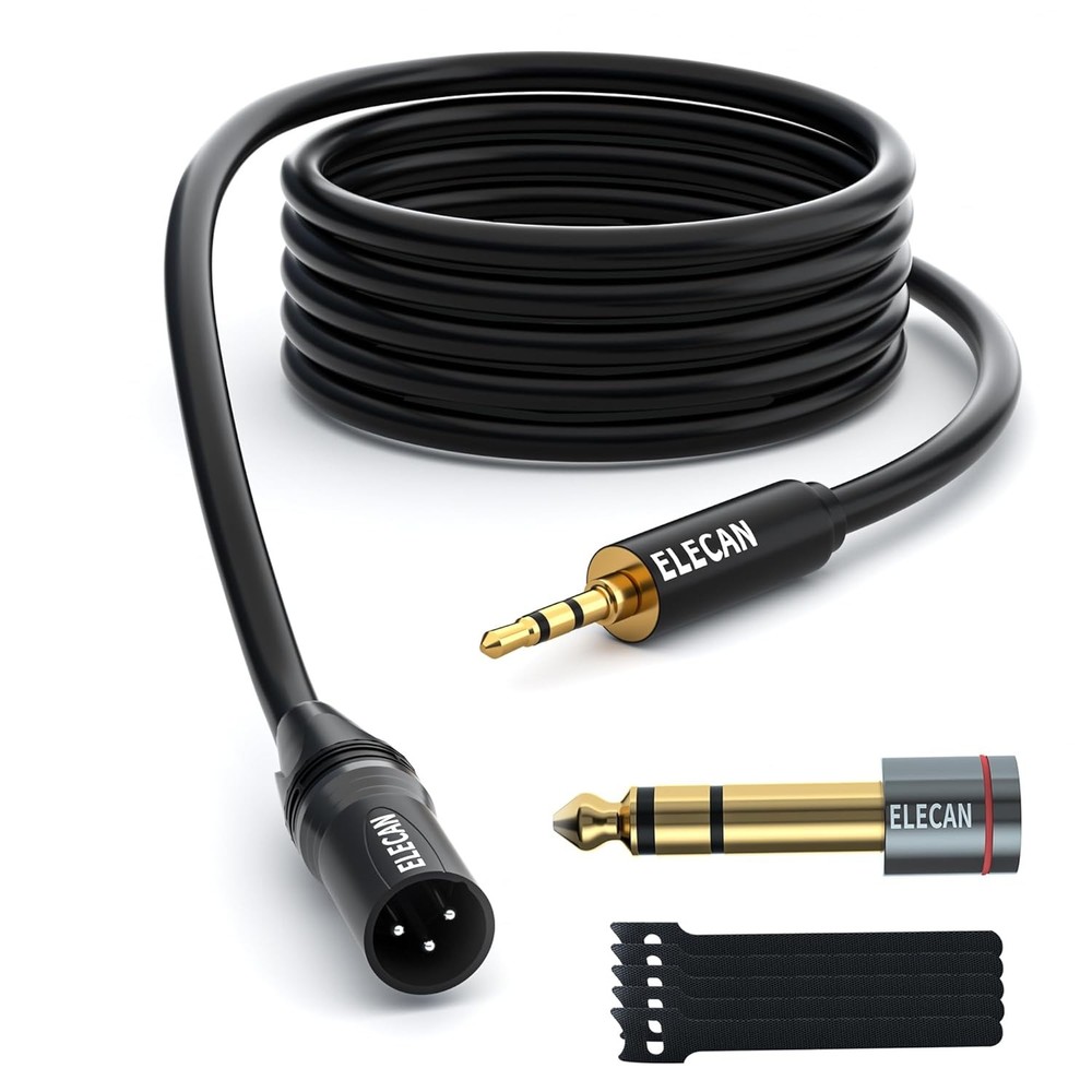 TRS to XLR Male to Male 3.5mm 1/8 Inch Balanced Shielded Audio Cable 8ft