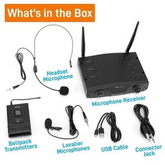 Pyle PDWM1988B Compact UHF Wireless Microphone System, Digital Mic Receiver