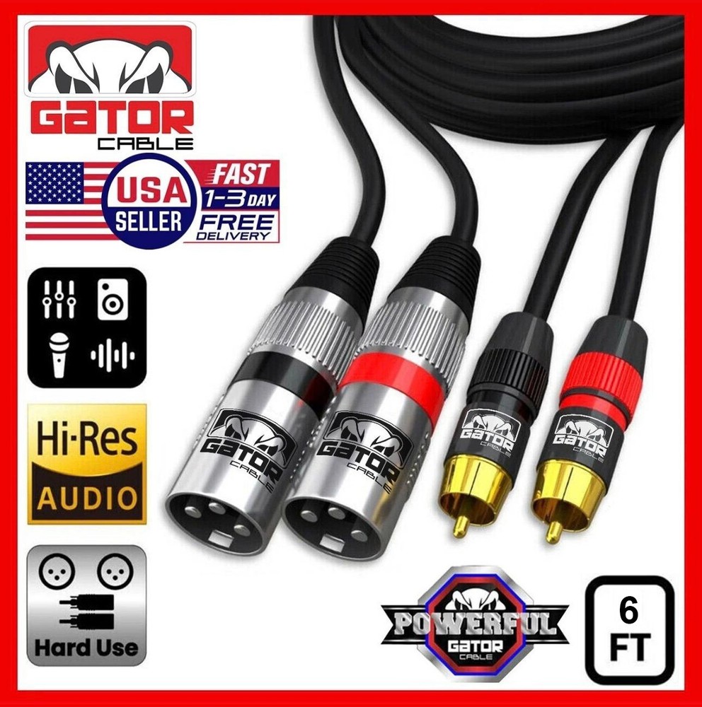 2-XLR Male to 2-RCA Male Cable Dual Patch Splitter Shielded Audio Stereo HD 6FT