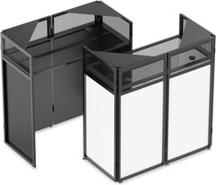 Foldable DJ Booth with Two Top Trays, Tool-Free Assembly, DJ Table with White &