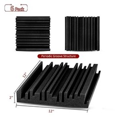 Acoustic Studio Absorption Foam Panel, 6 Pack 2″x12″x12″ Sound Proof Wall Panels
