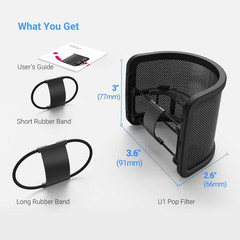 Pop Filter Screen, Compact Microphone Pop Shield Windscreen with Metal Mesh for