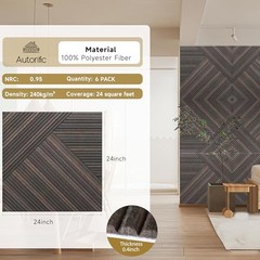 Acoustic Panels for Wall and Ceiling – 6 Pack 2’x2’x0.4″,Self Rustic Walnut