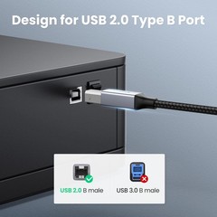 UGREEN USB C Printer Cable – 16 FT Nylon B to C 16 FT, Silver