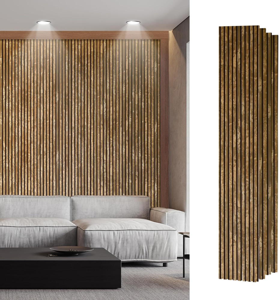 Vintage Metal-Look Wood Slat Acoustic Wall Panels for Home & Studio Decor