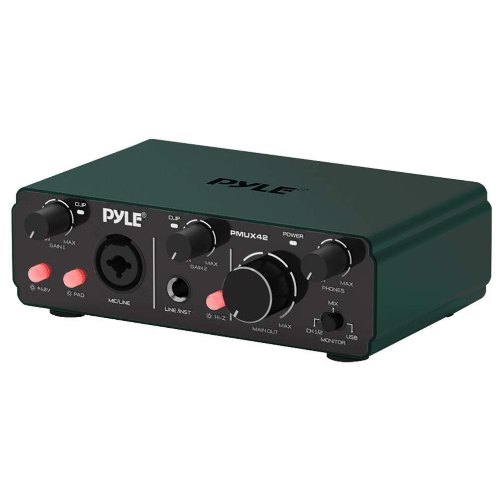 Pyle USB /ASIO Audio Interface-IN 2OUT 24bit /192kHz Podcaster (Brunswick Green)