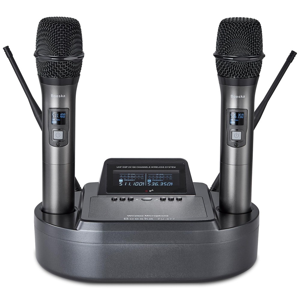 Rechargeable Handheld Wireless Microphone System, UHF Dual Professional Cordl…