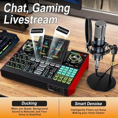 Podcast Equipment Bundle with Live Sound Card Audio Mixer, 3.5mm Condenser Mi…