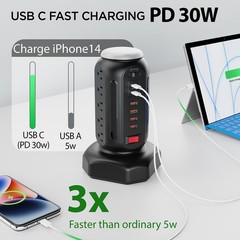 Multiple Outlets Surge Protector, PD 30W Fast Charging Power Strip Tower with…