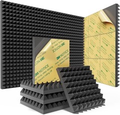 12 Pack Acoustic Foam Panels with Self-Adhesive Pyramid Design 12x12x2 Inch High