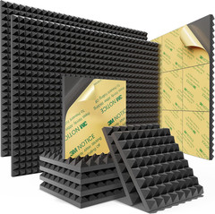 48 Pack Black Pyramid Acoustic Foam Panels – Soundproof & Decorative 12″x12