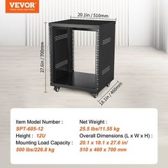 12U AV Rack Stand 500 lbs Capacity Network Stereo Recording Studio Rack