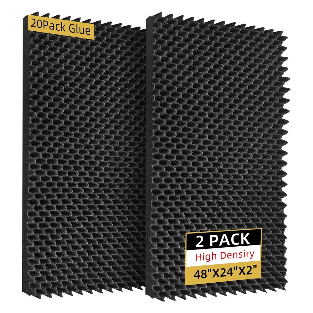 2 Pack Sound Proof Foam Panels | 48″×24″×2″ Egg Crate Foam Pad | High