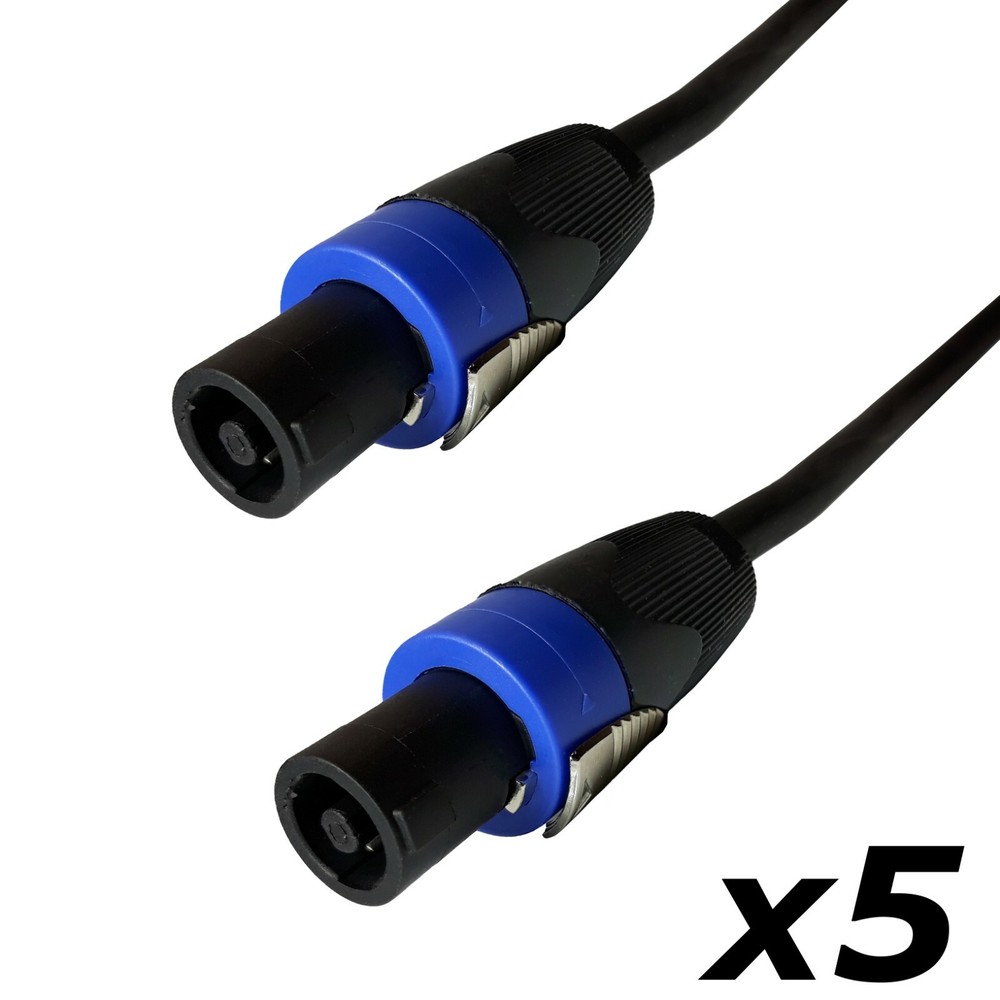 5 Pack 25ft Speakon Compatible Amp DJ PA Speaker Cable 2 Conductor 12 Gauge AWG