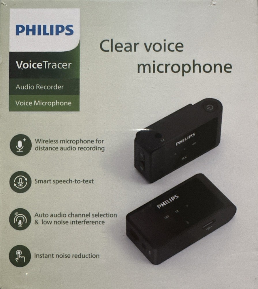 Philips VoiceTracer Wireless Microphone VTR7700 1RX+1TX Audio Recorder New