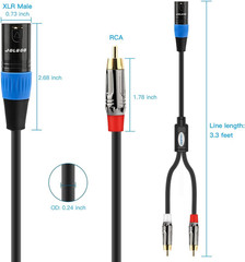 Unbalanced Dual RCA to XLR Male Y Splitter Patch Microphone Cable, 1 XLR Male to