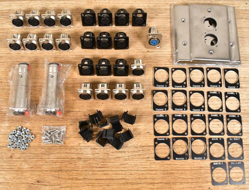 LOT of 24 Female XLR Panel Connectors with Wall Plates + Extras