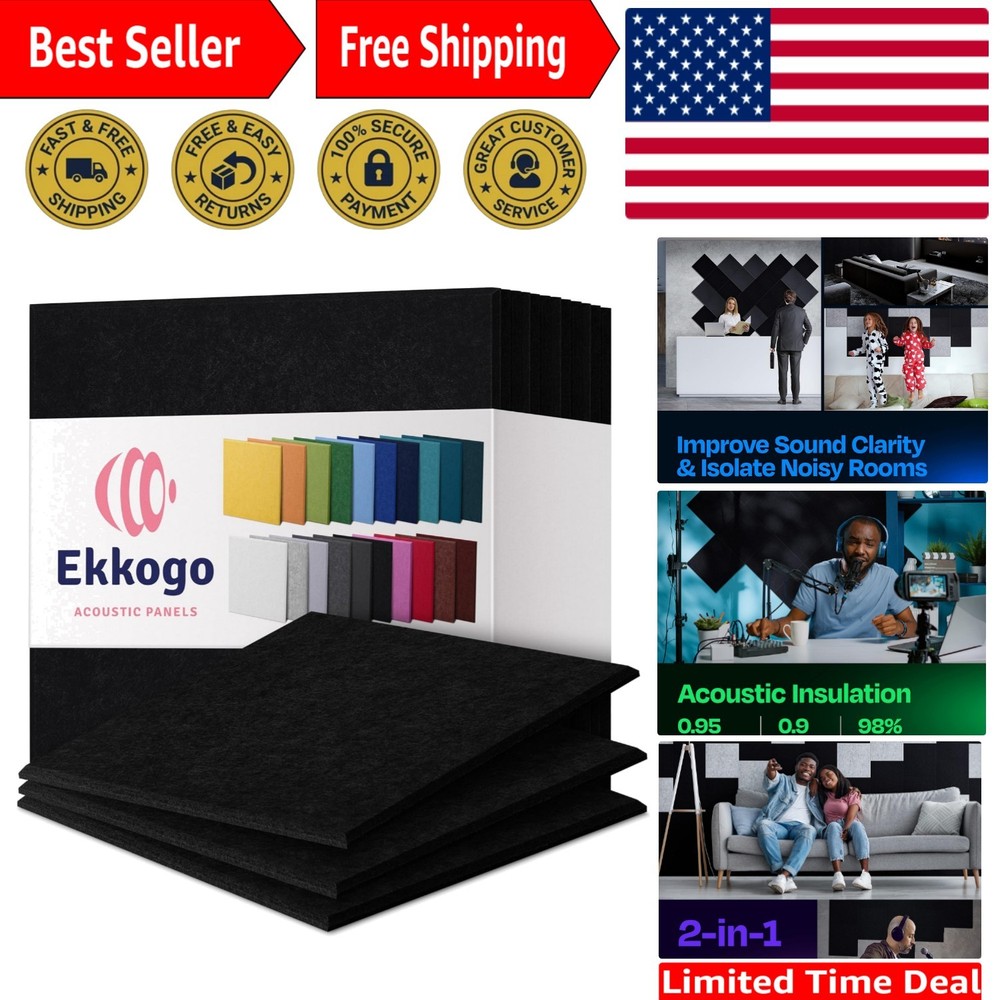 Eco-Friendly Deep Black 12″x12″ Acoustic Panels – Sound Dampening & Stylish
