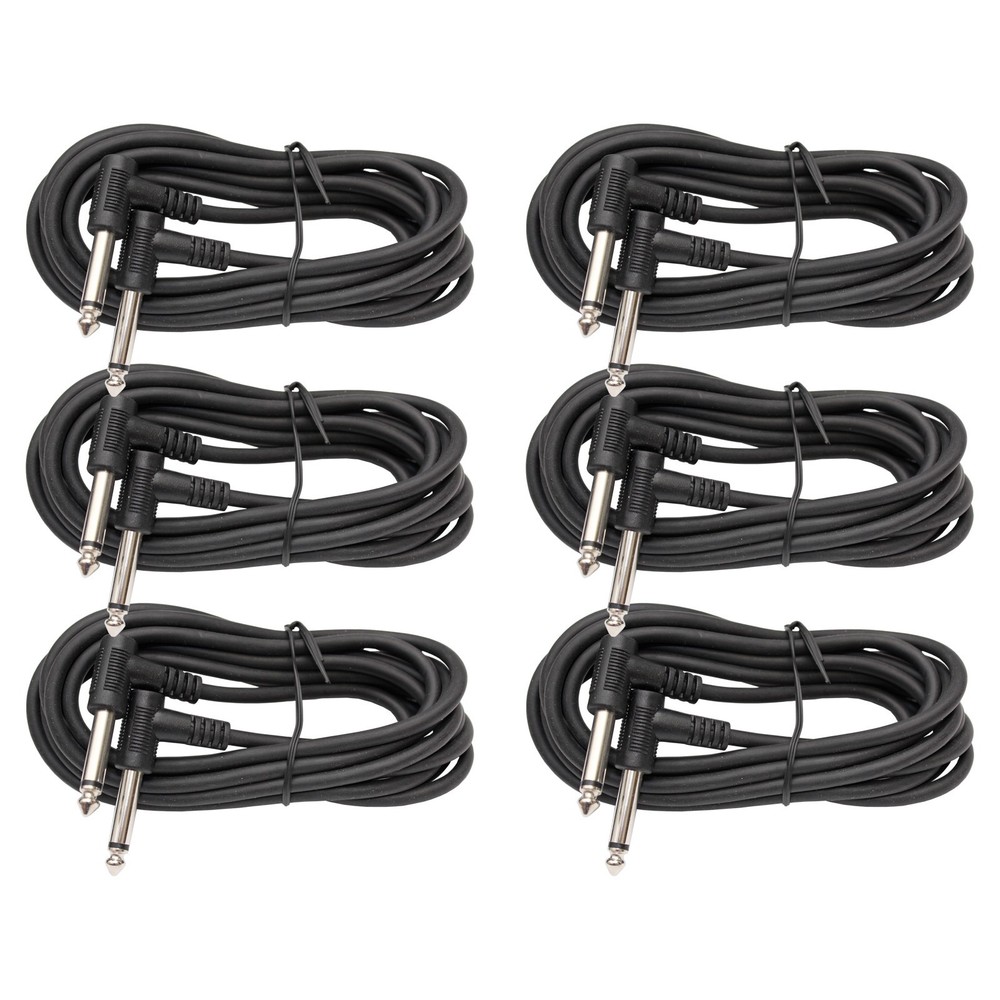 6 PACK Right Angle to 90 degree 1/4 Mono shielded instrument patch cable 10 ft