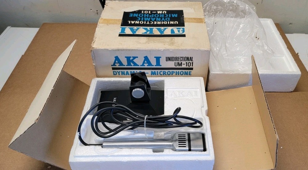 Vintage Akai UM-101 Microphone With Stand- Solid Stainless Steel With Box