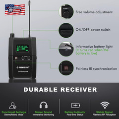 Phenyx Pro PTM-10 Stereo Wireless in Ear Monitor System Bodypack Receiver, Perfo