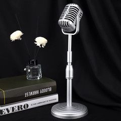 Vintage Desktop Microphone Prop Model with Adjustable Stand, Classic Retro Style