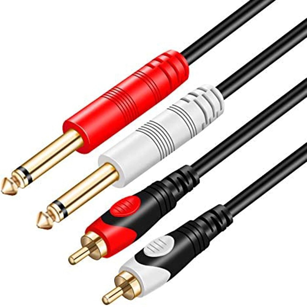 Tan QY RCA to 1/4 Cable 25Ft,Dual inch 2 x 6.35mm TS Mono Male 8M/25Ft