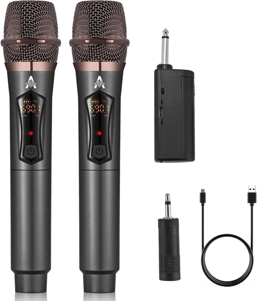 Wireless Microphones Metal Dynamic Microphone System with Rechargeable Receiver